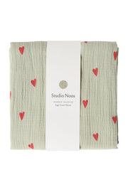 Pearls and Swines Studio Noos - Swaddle Large - Sage Green Hearts - Pearls & Swines