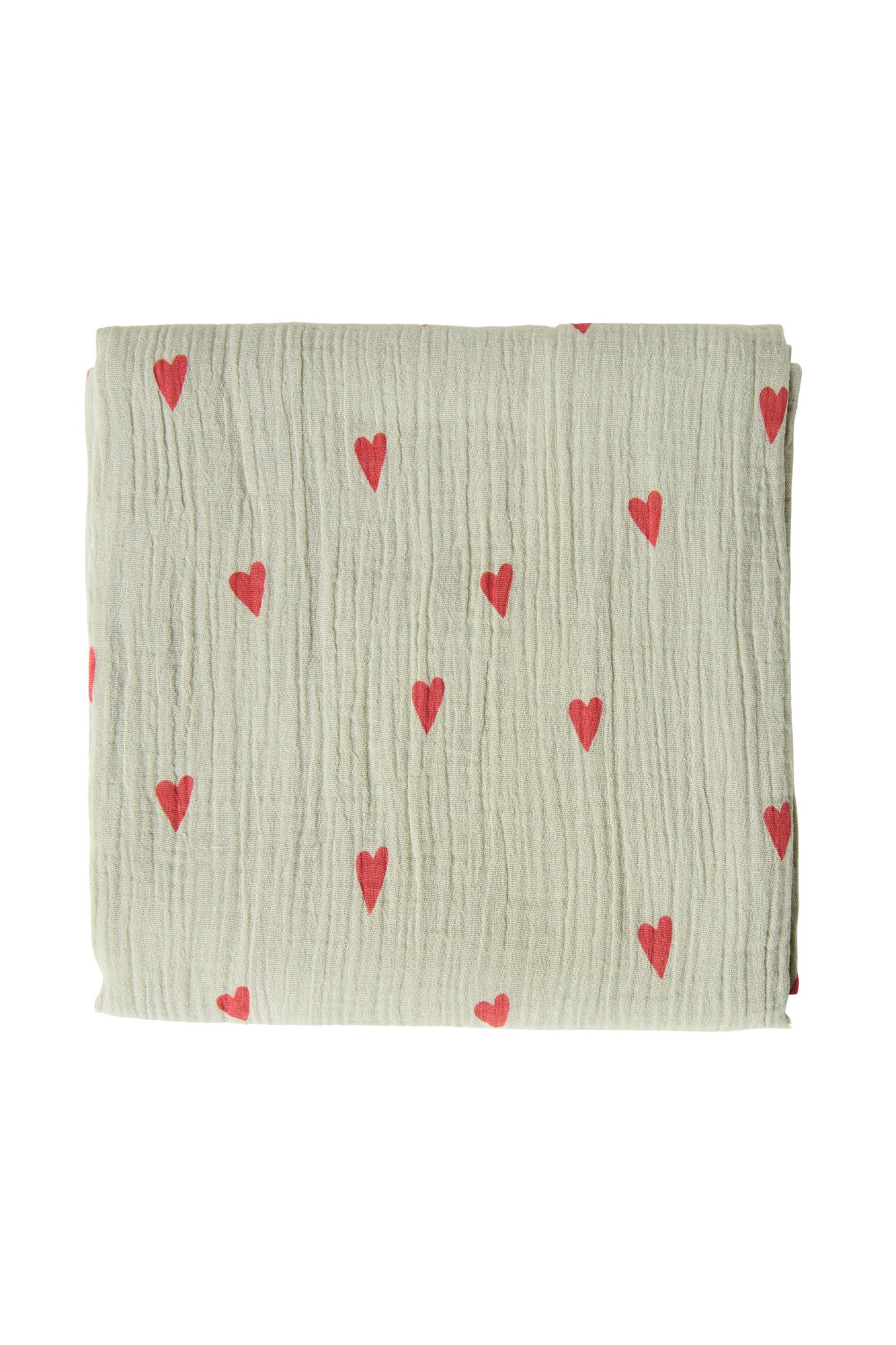 Pearls and Swines Studio Noos - Swaddle Large - Sage Green Hearts - Pearls & Swines