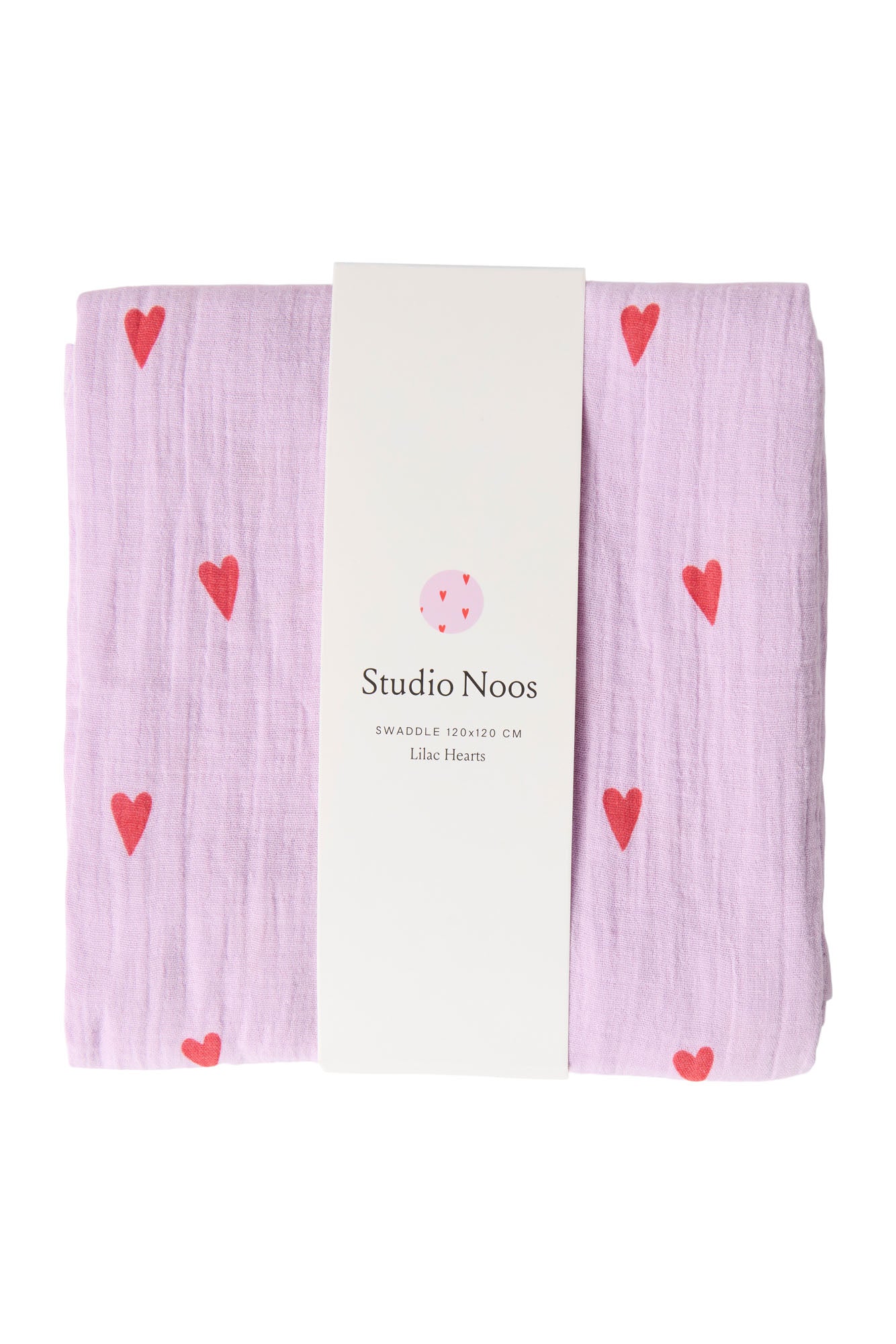 Pearls and Swines Studio Noos - Swaddle Large - Lilac Hearts - Pearls & Swines