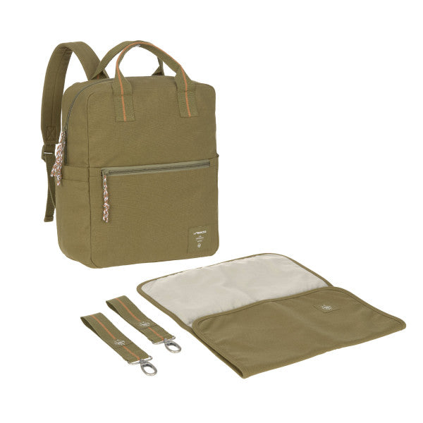 Lässig Lässig - Square Backpack Big - Little One & Me GOTS, olive - Pearls & Swines