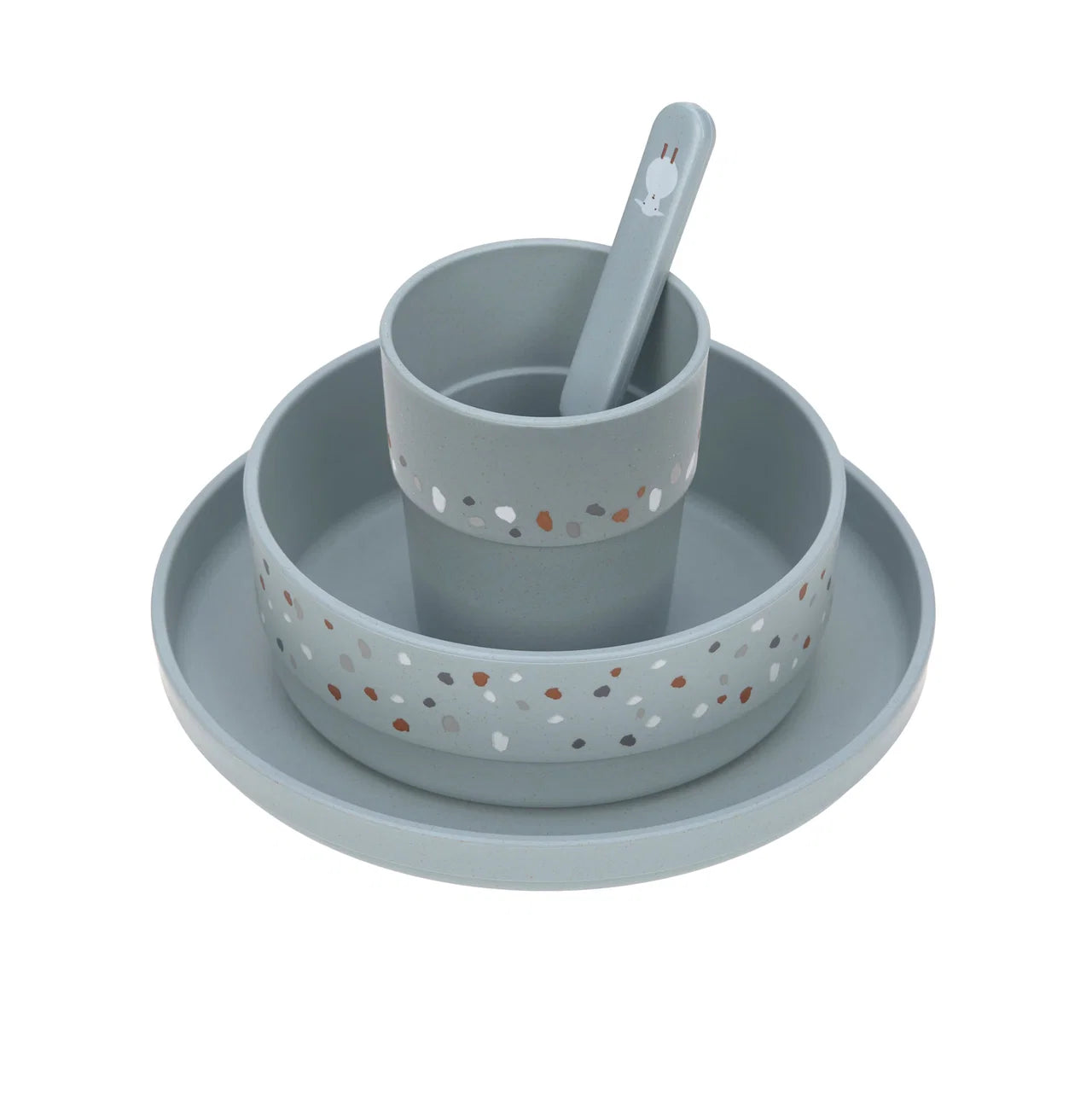 Lässig Lässig - Dish Set PP/Cellulose 4 pcs - Tiny Farmer, Sheep and Goose Blue - Pearls & Swines