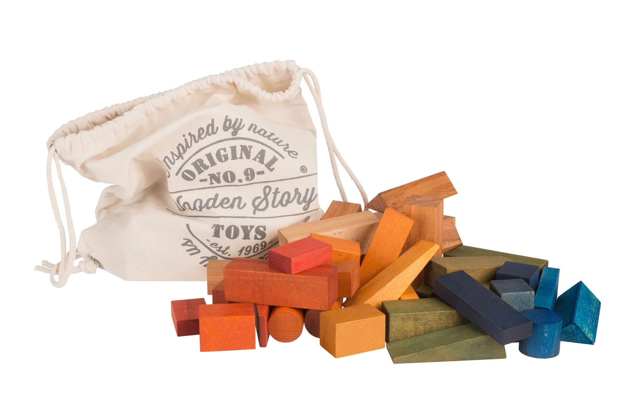 Wooden Story Wooden Story - Rainbow blocks in sack XL - 30 pcs - Pearls & Swines