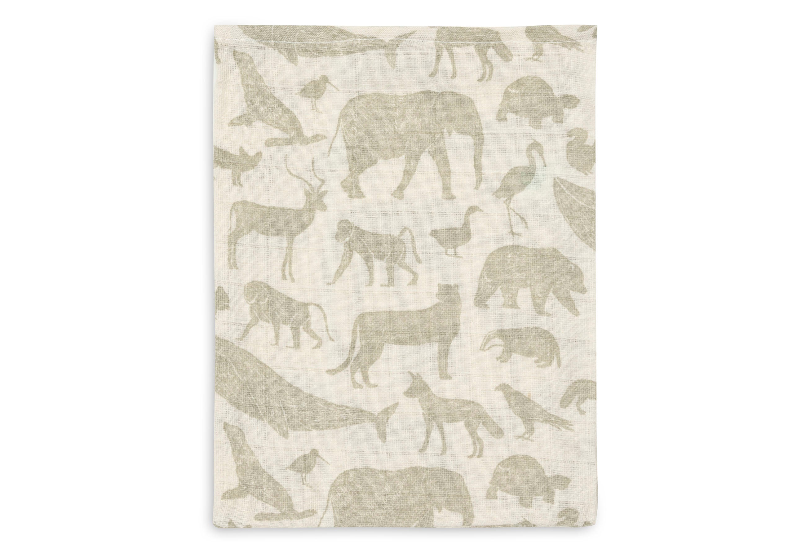 Jollein Jollein - Washcloth Muslin - Animals Olive Green - 3 Pack - Pearls & Swines