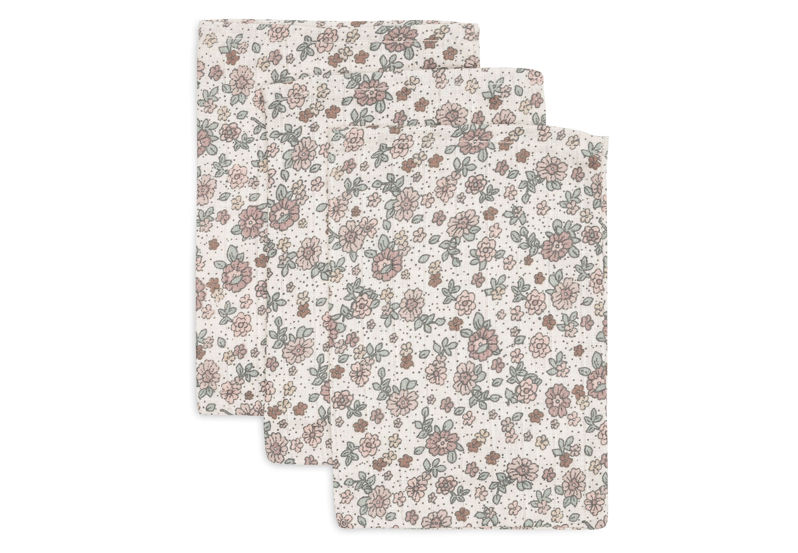 Jollein Jollein - Washcloth Muslin - Retro Flowers - 3 Pack - Pearls & Swines