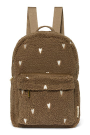 Pearls and Swines Studio Noos - Teddy Midi Backpack with Front Pocket - Brown Hearts - Pearls & Swines