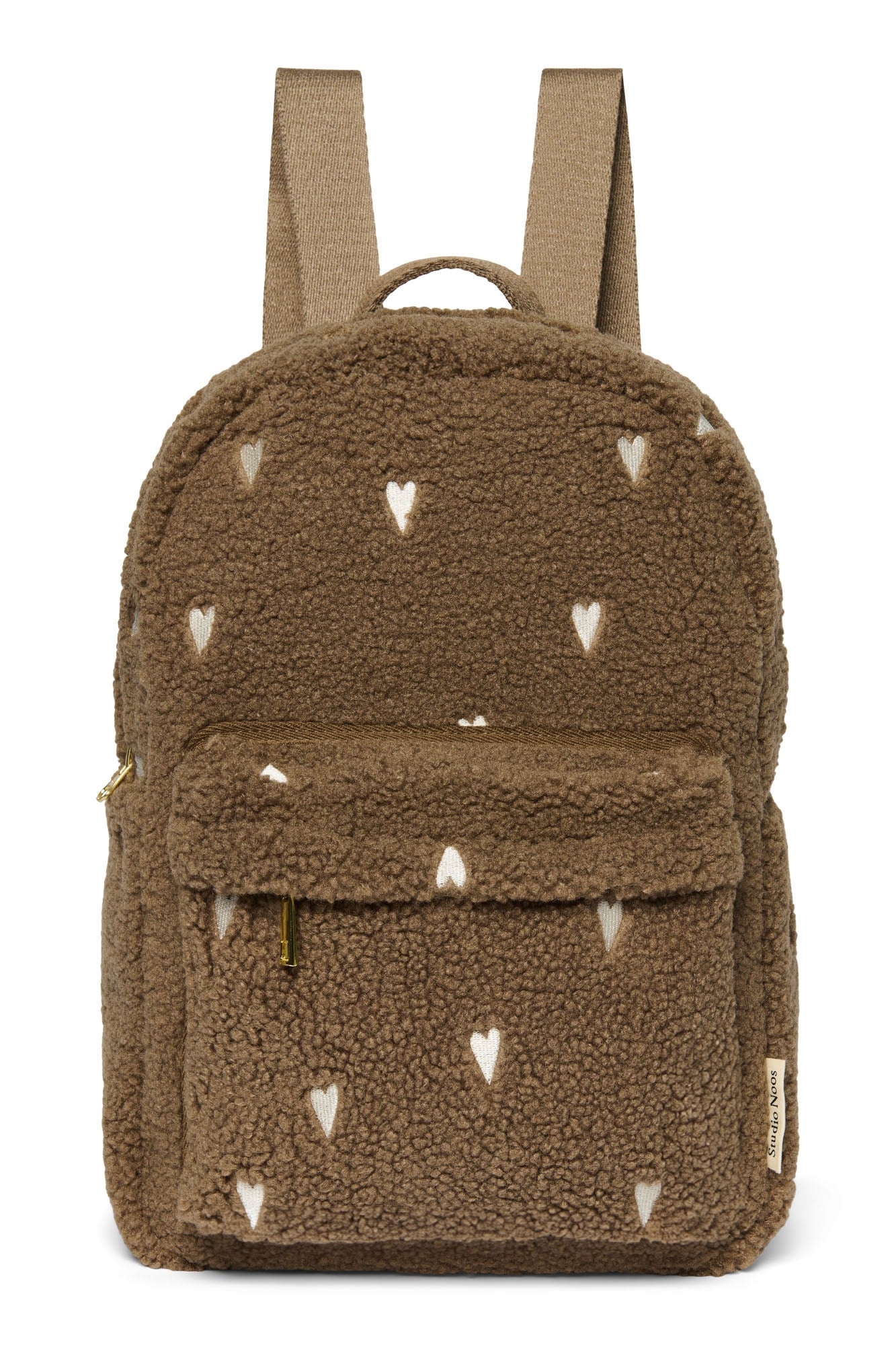 Pearls and Swines Studio Noos - Teddy Midi Backpack with Front Pocket - Brown Hearts - Pearls & Swines