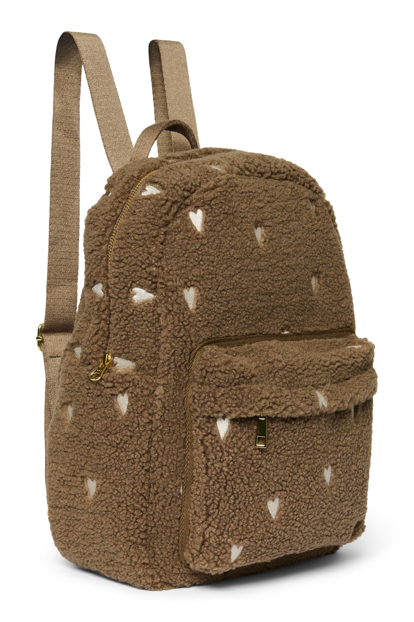 Pearls and Swines Studio Noos - Teddy Midi Backpack with Front Pocket - Brown Hearts - Pearls & Swines