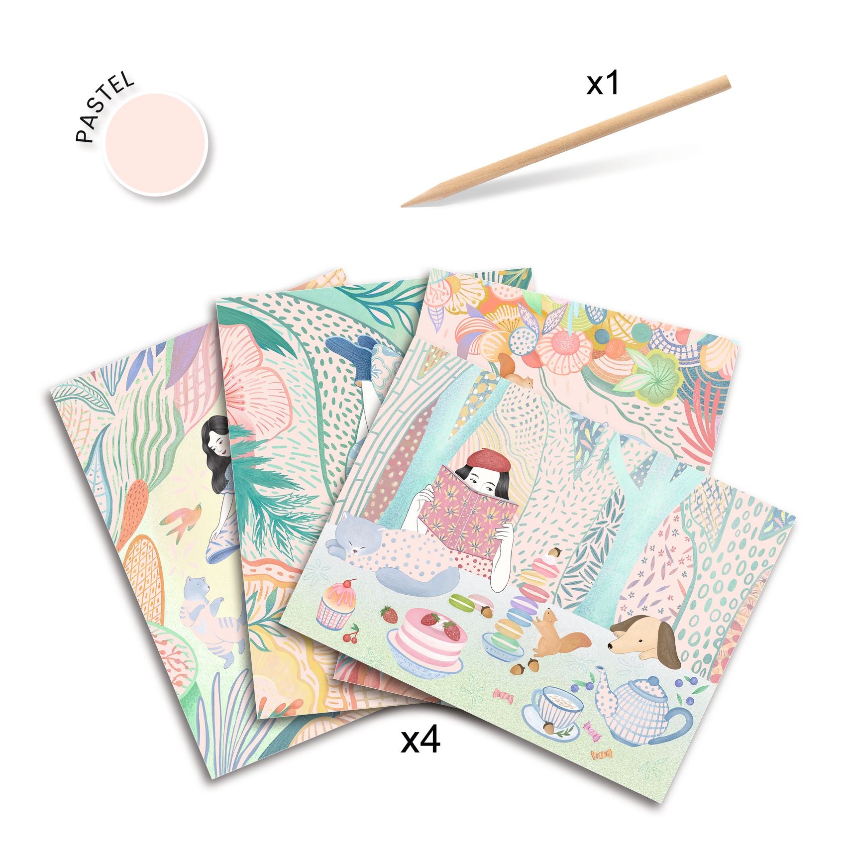 Djeco Djeco Pastel Scratch Cards - The Picnic - Pearls & Swines