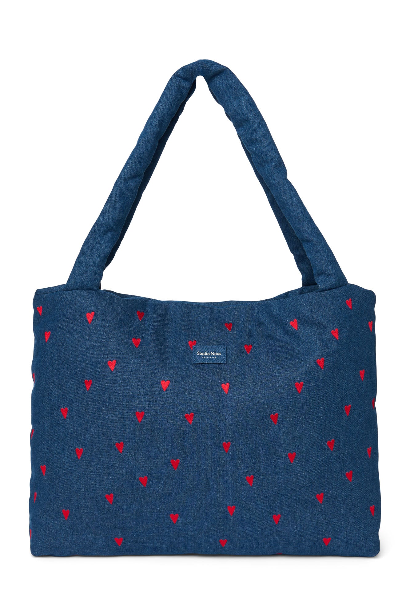 Pearls and Swines Studio Noos - Denim Mom bag - Dark Blue Red Hearts - Pearls & Swines