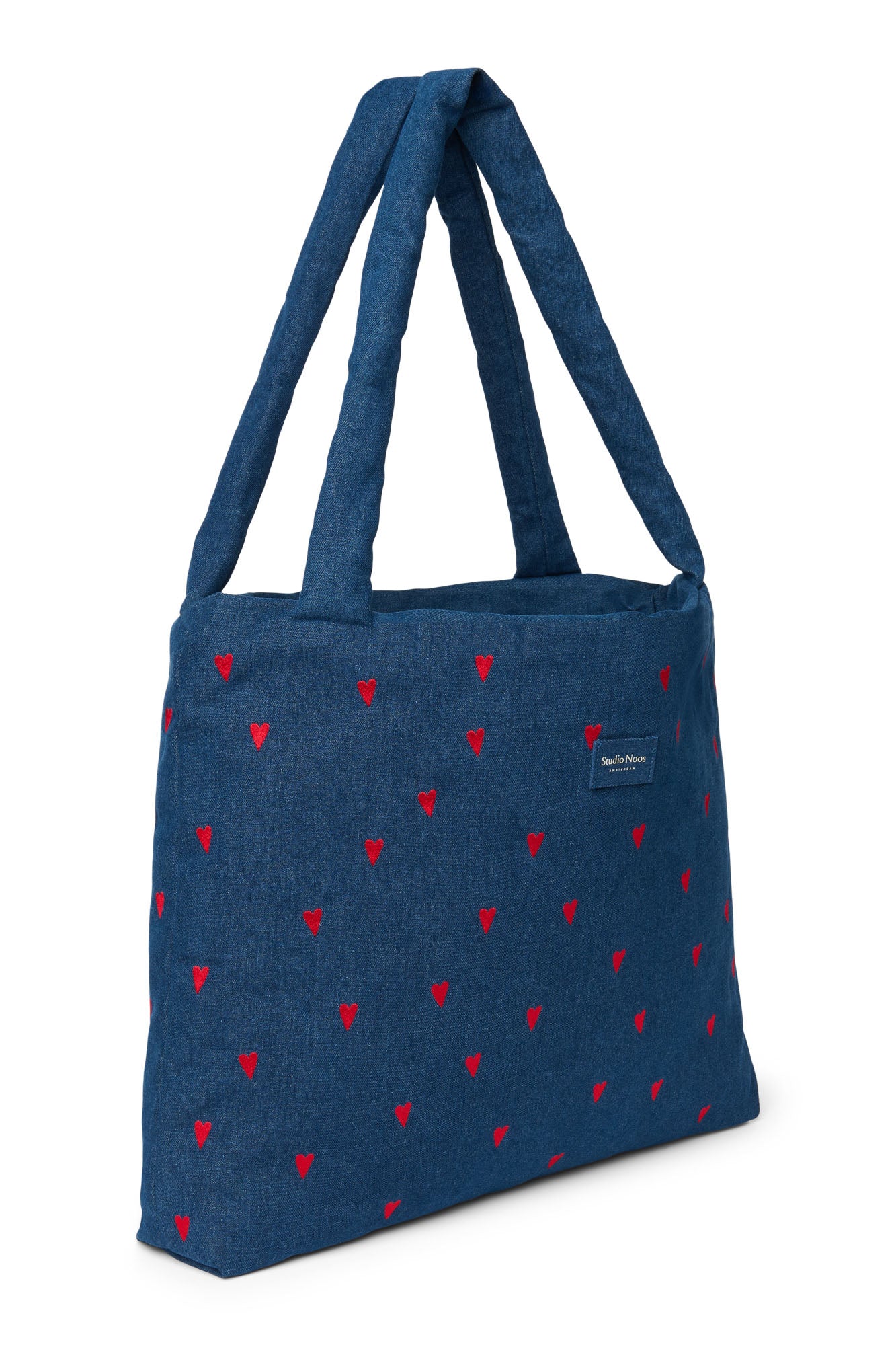 Pearls and Swines Studio Noos - Denim Mom bag - Dark Blue Red Hearts - Pearls & Swines