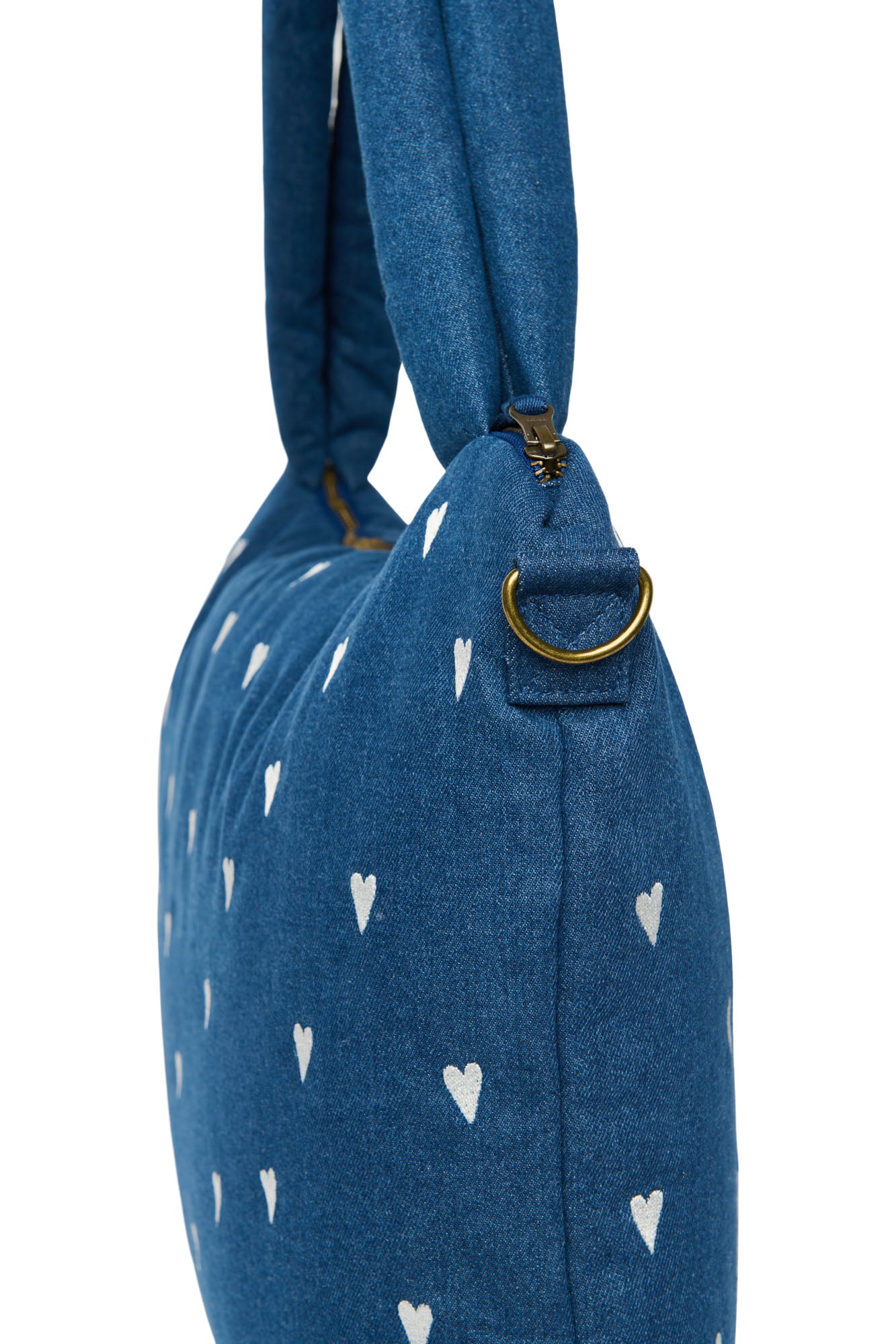 Pearls and Swines Studio Noos - Denim Diaperbag - Dark White Hearts - Pearls & Swines