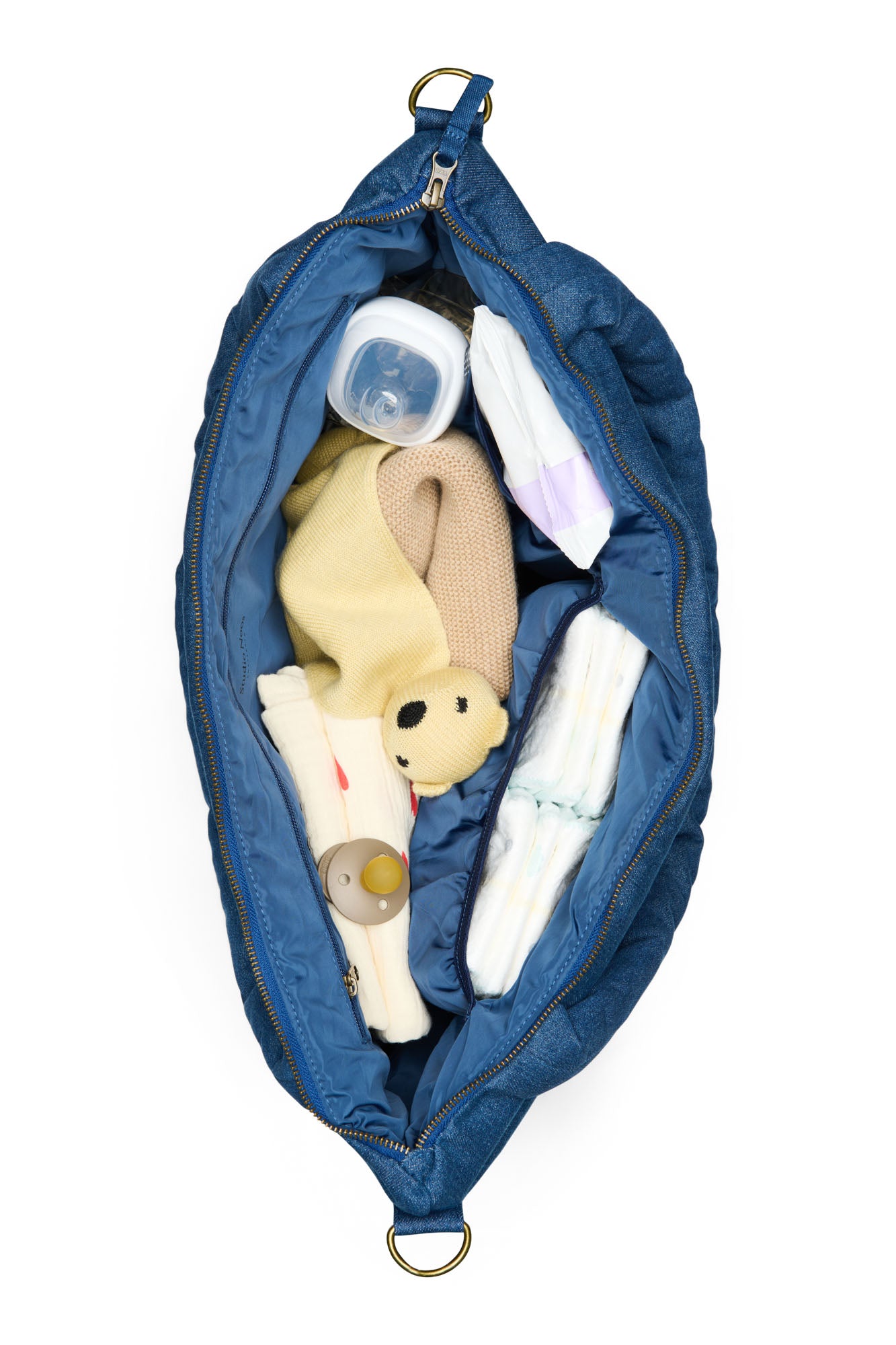 Pearls and Swines Studio Noos - Denim Diaperbag - Dark White Hearts - Pearls & Swines