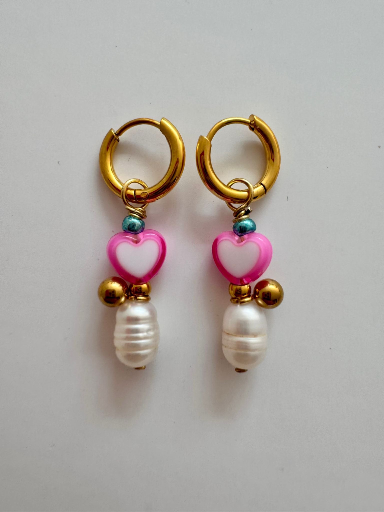Bymelo Bymelo - Earrings - Pearl and Pink Heart - Pearls & Swines