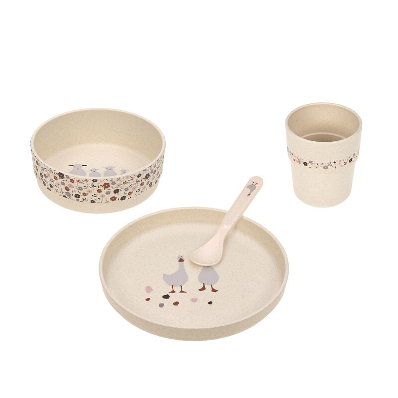 Lässig Lässig - Dish Set PP/Cellulose 4 pcs - Tiny Farmer Sheep/Goose - Pearls & Swines
