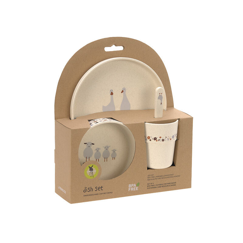 Lässig Lässig - Dish Set PP/Cellulose 4 pcs - Tiny Farmer Sheep/Goose - Pearls & Swines
