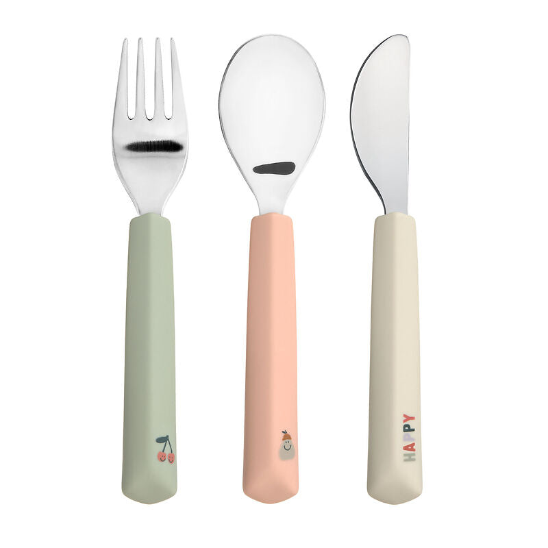 Lässig Lässig - Cutlery cillicone handle 3 pcs - Happy Fruits Cherry - Pearls & Swines