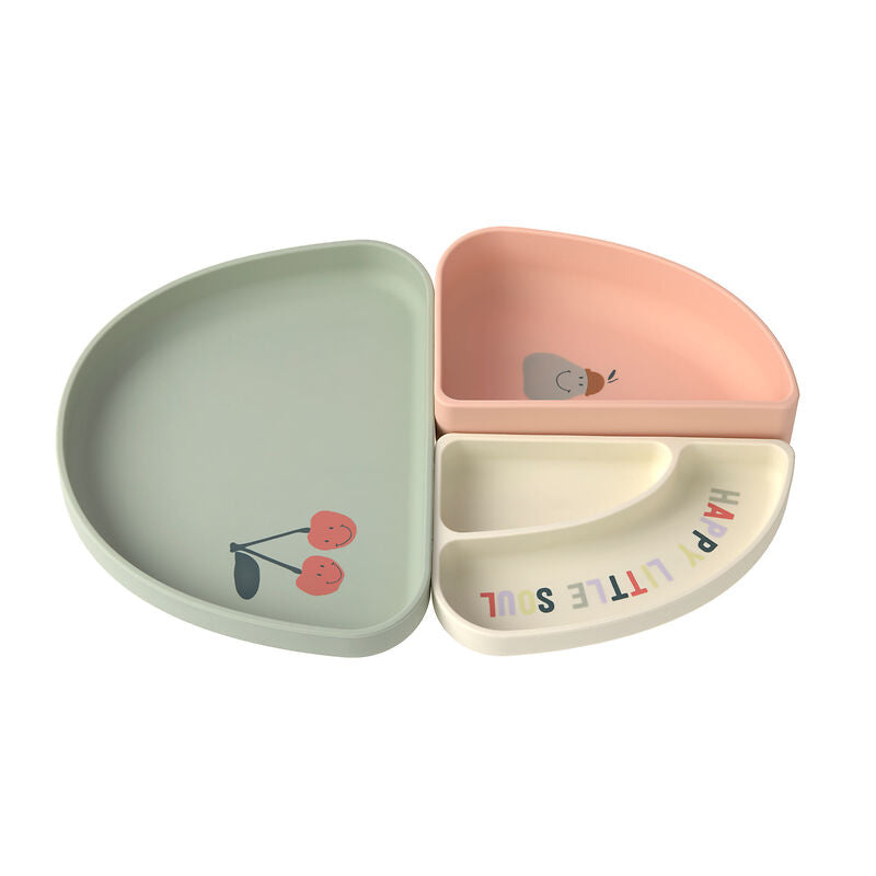 Lässig Lässig - Silicon Section Dish Set 3 pcs - Happy Fruits Cherry - Pearls & Swines