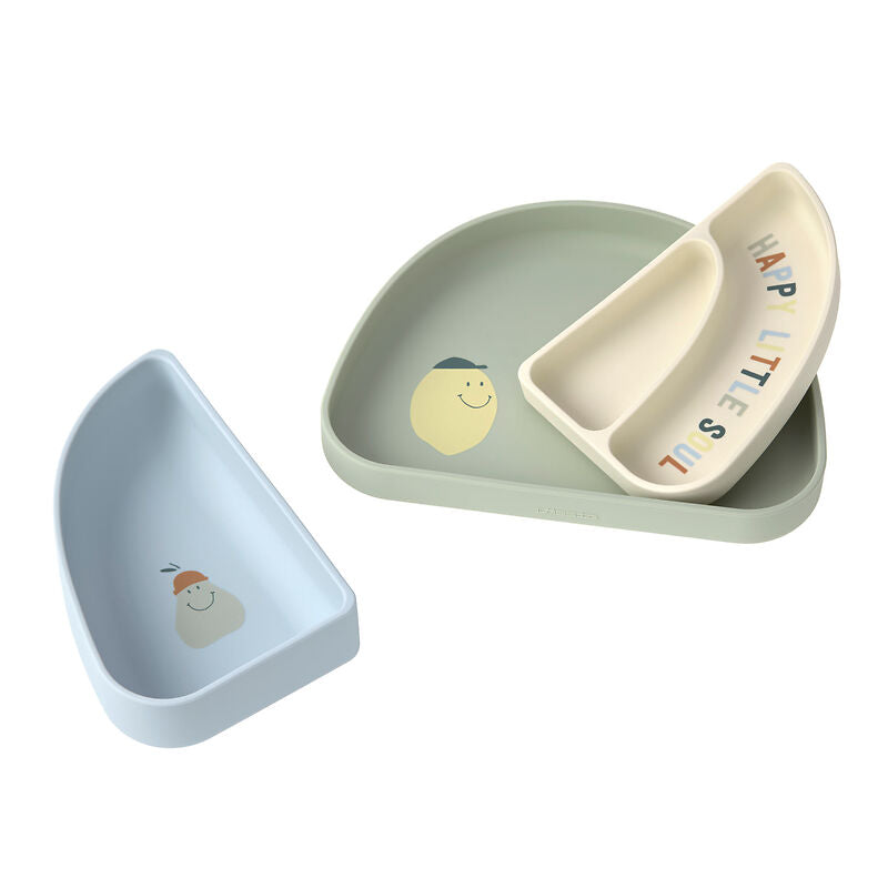 Lässig Lässig - Silicon Section Dish Set 3 pcs - Happy Fruits Lemon - Pearls & Swines