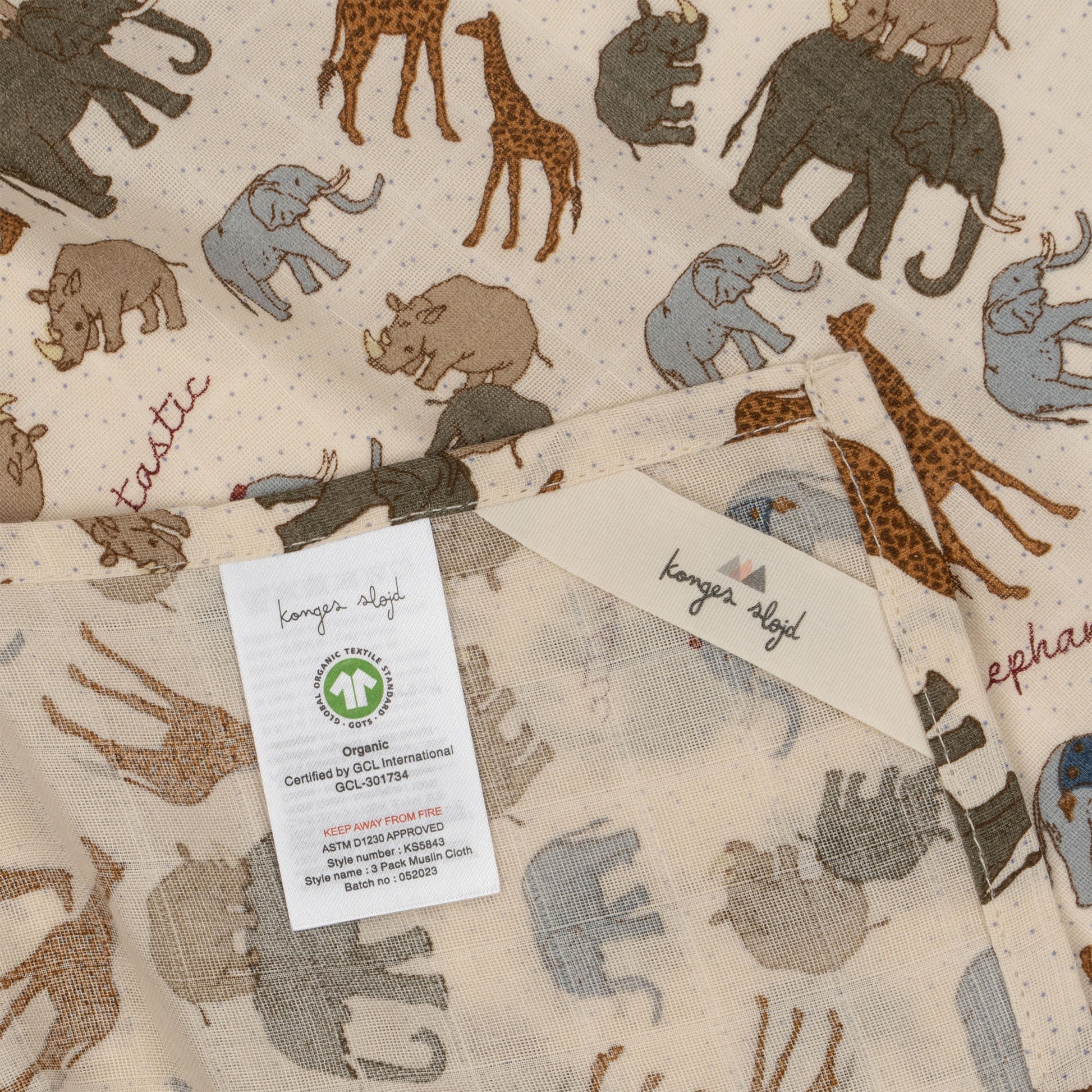 Konges Sløjd Konges Sløjd 3 Pack Muslin Cloths - Elephantastic - Pearls & Swines
