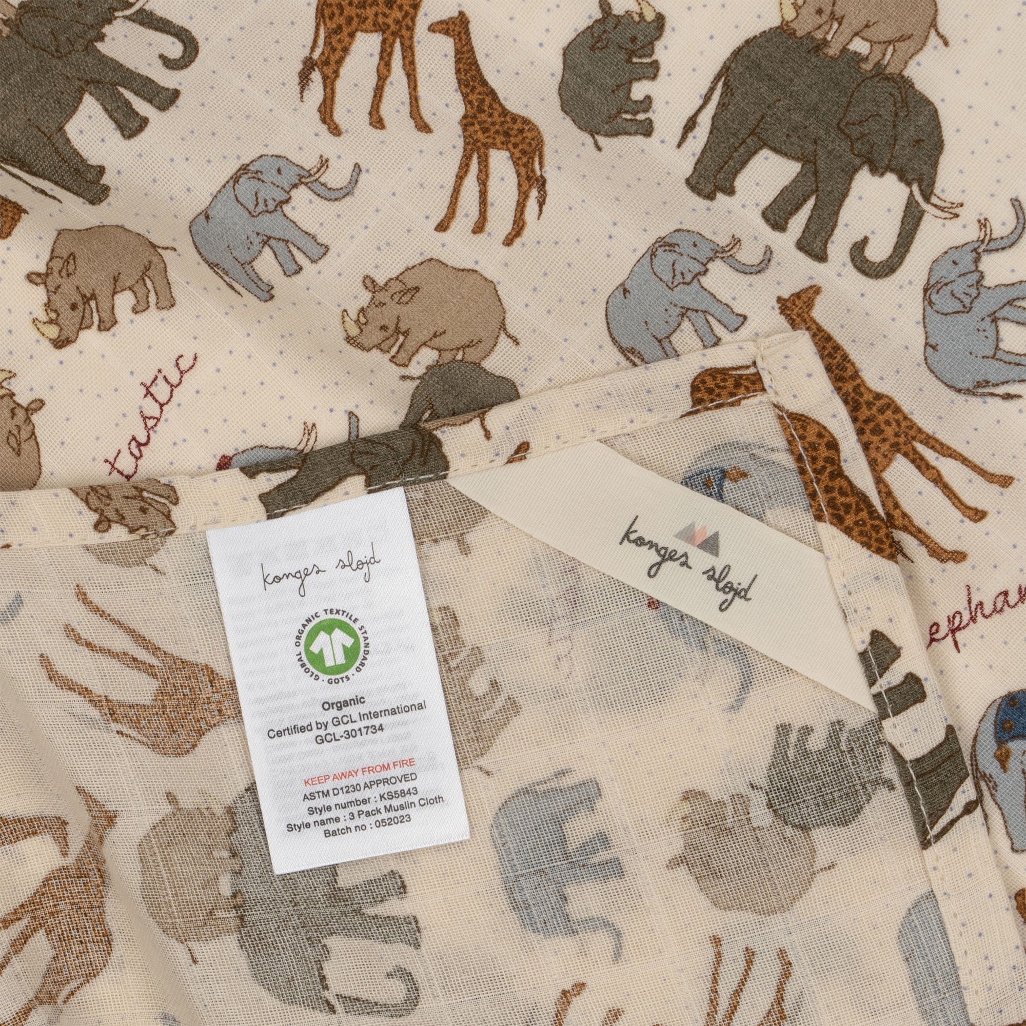 Konges Sløjd Konges Sløjd 3 Pack Muslin Cloths - Elephantastic - Pearls & Swines