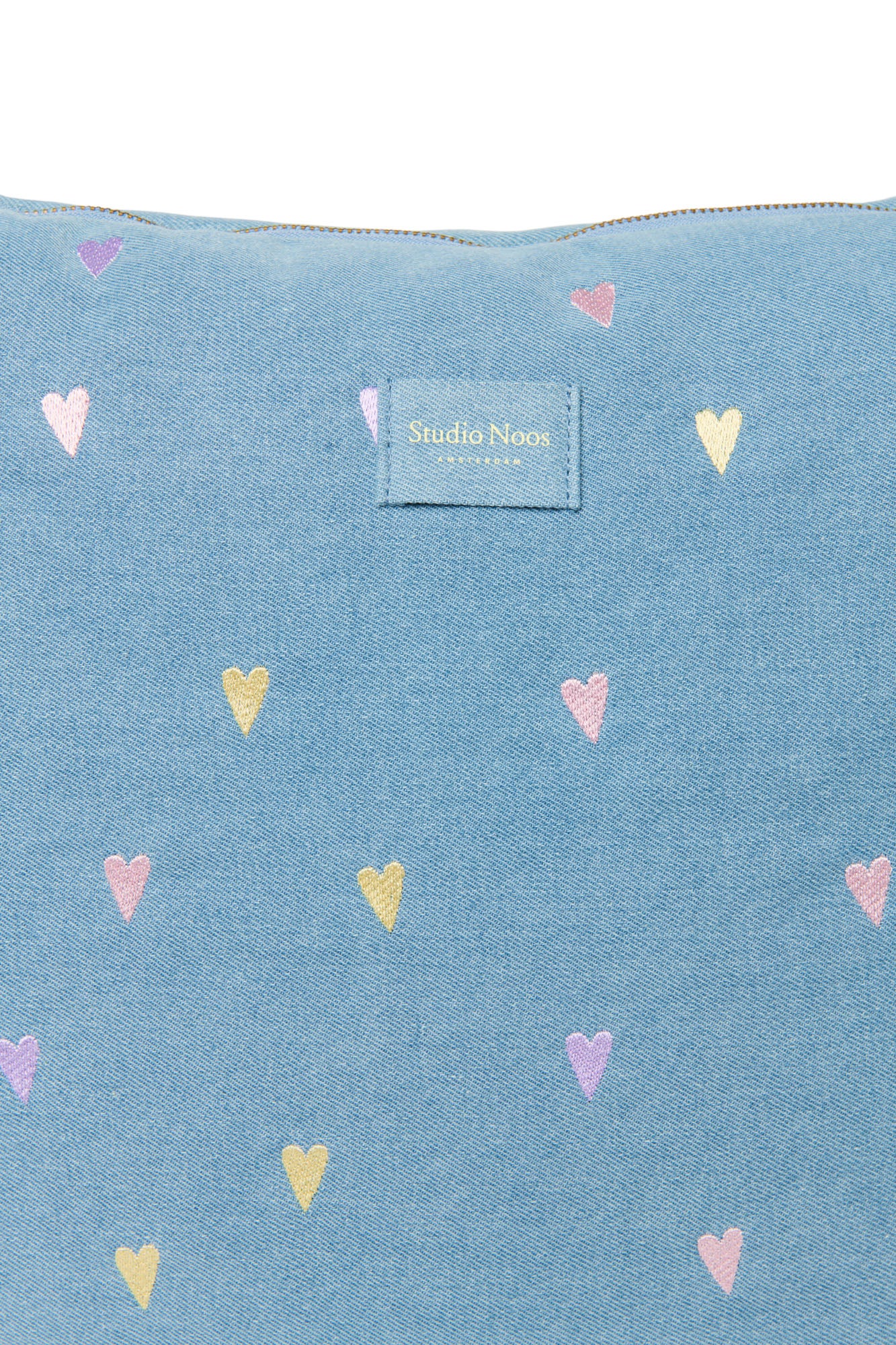 Pearls and Swines Studio Noos - Denim Diaperbag - Light Blue Hearts - Pearls & Swines