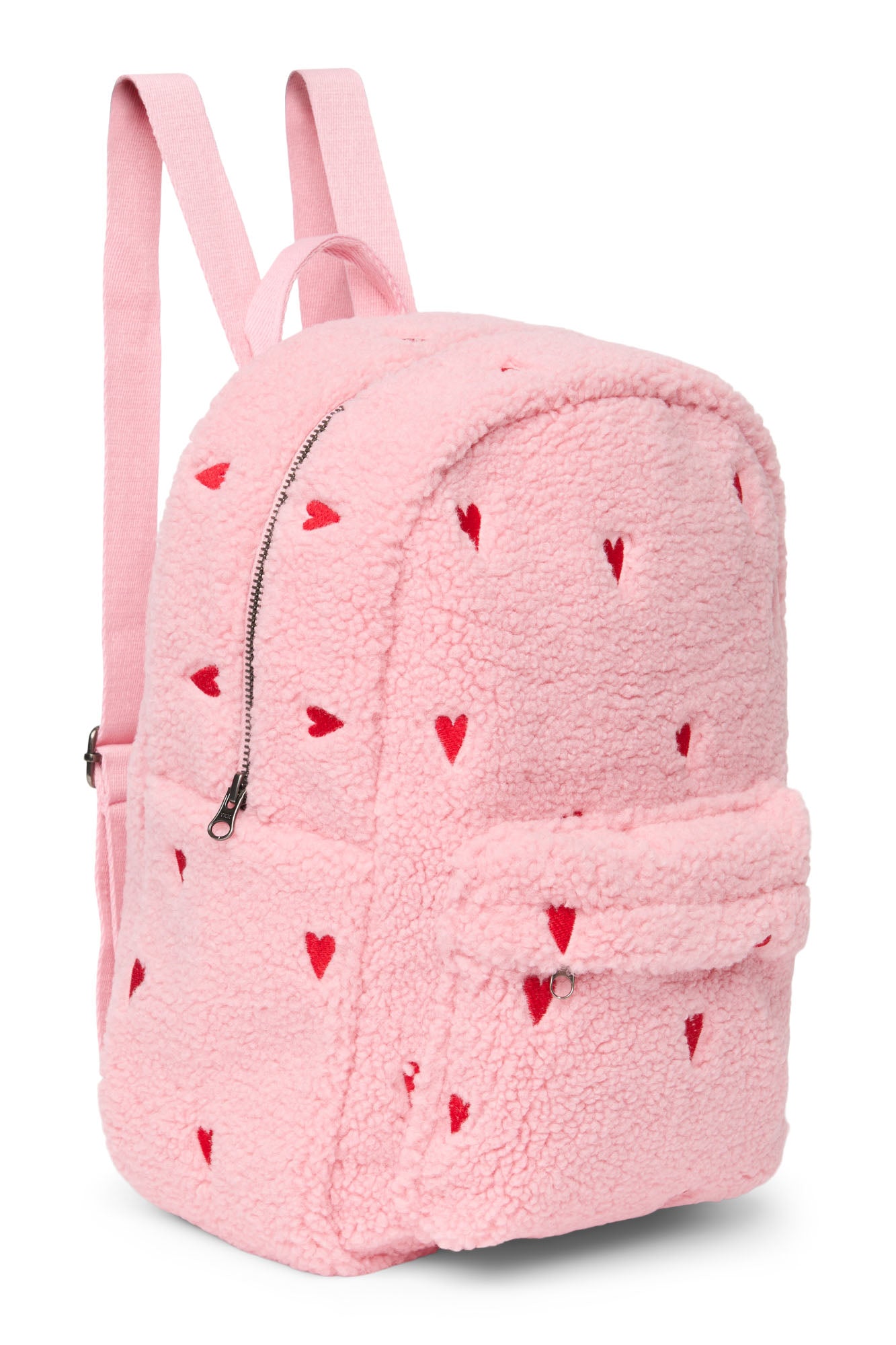 Pearls and Swines Studio Noos - Teddy Midi Backpack with Front Pocket - Light Pink Hearts - Pearls & Swines