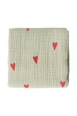 Pearls and Swines Studio Noos - Swaddle Medium - Sage Green Hearts - Pearls & Swines