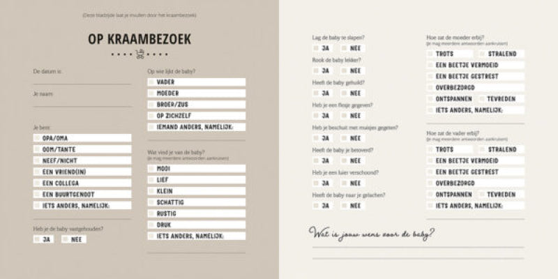 Pearls & Swines Maak een unieke herinnering - Kraambezoek - Invulboek - Pearls & Swines
