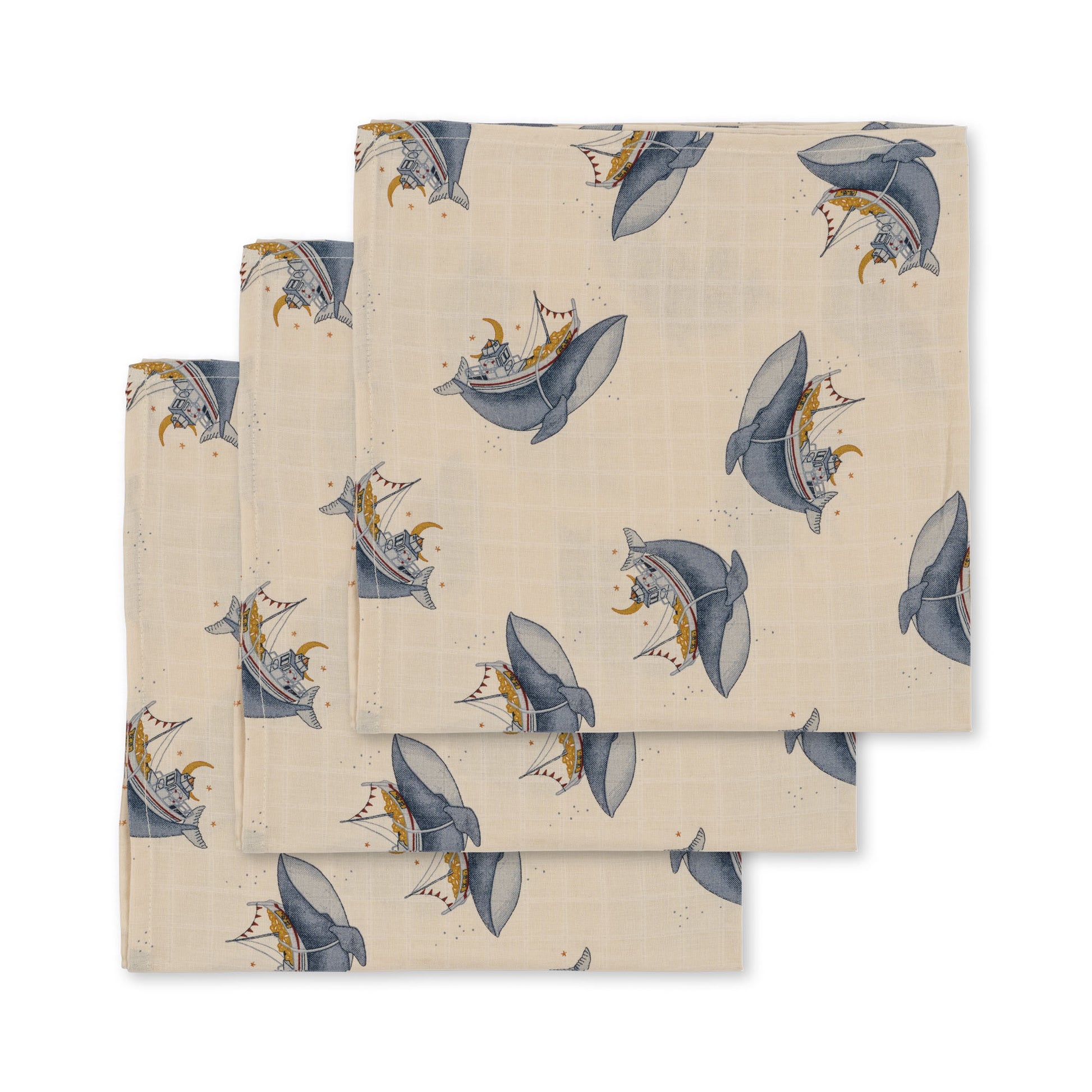 Konges Sløjd Konges Sløjd 3 Pack Muslin Cloths - Whale Boat - Pearls & Swines