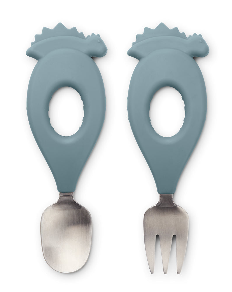 Liewood Collection Sale - Liewood - Stanley Baby Cutlery Set - Dino/Whale Blue - Pearls & Swines