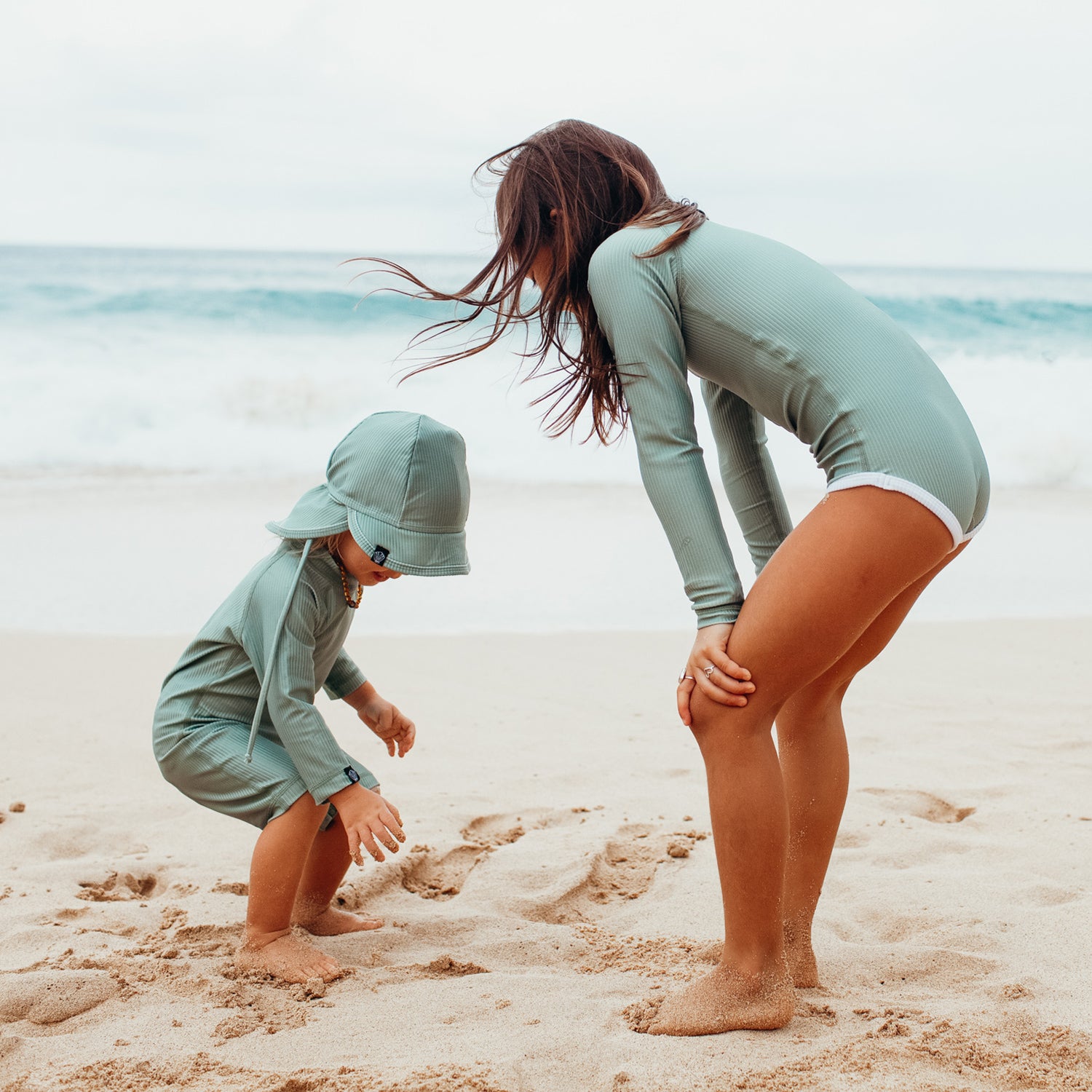 Beach &amp; Bandits Beach & Bandits - Basil Ribbed - Baby Suit - Pearls & Swines